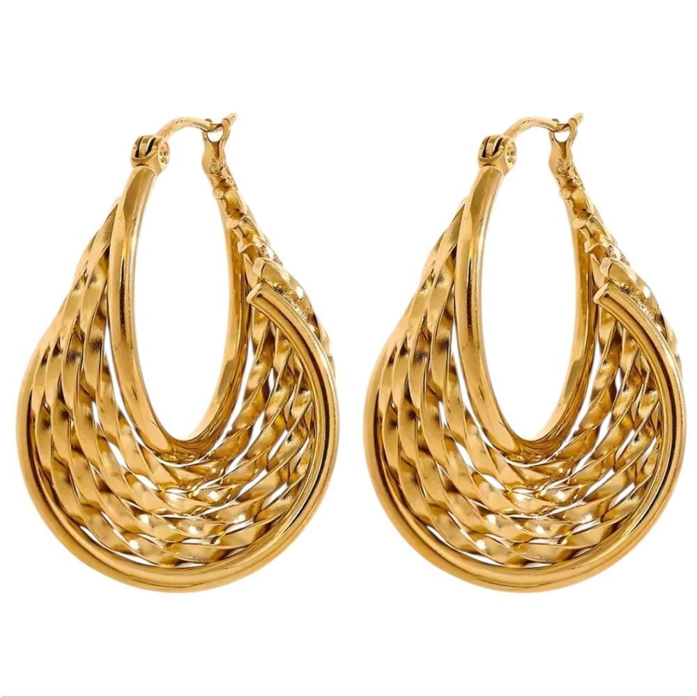Gold Twisted Basket Hoop Earrings 18k Gold Plated Stainless Steel | NWOT